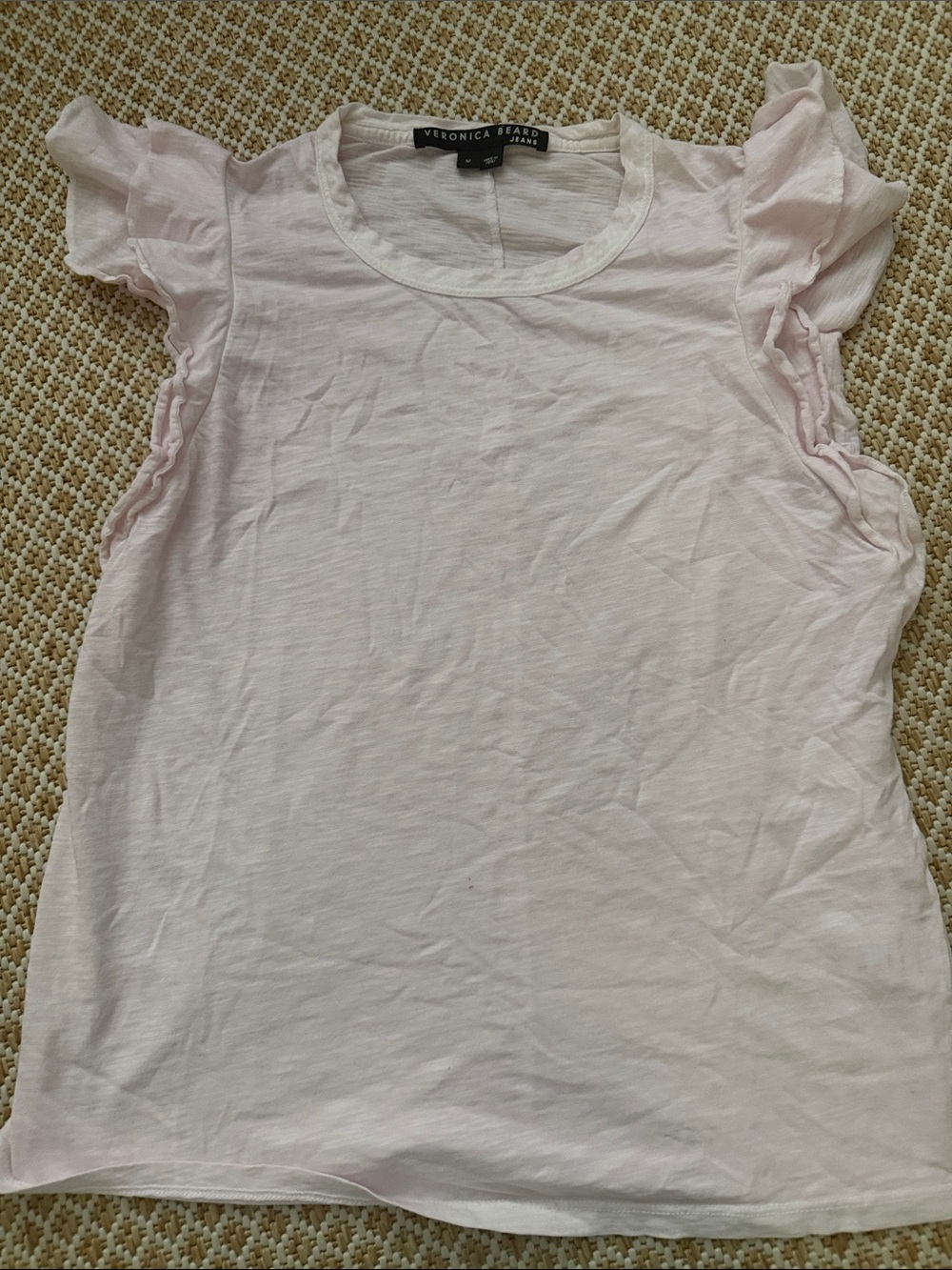 Veronica Beard Women's Light Pink Ruffle Sleeve Tee medium